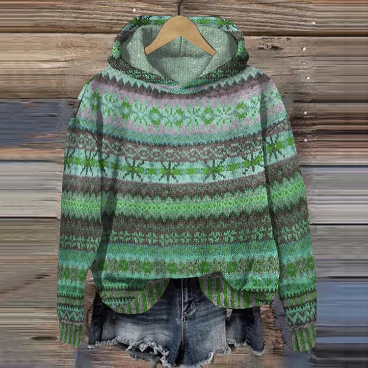 Sasza | Sweter z Kapturem we Wzór Fair Isle