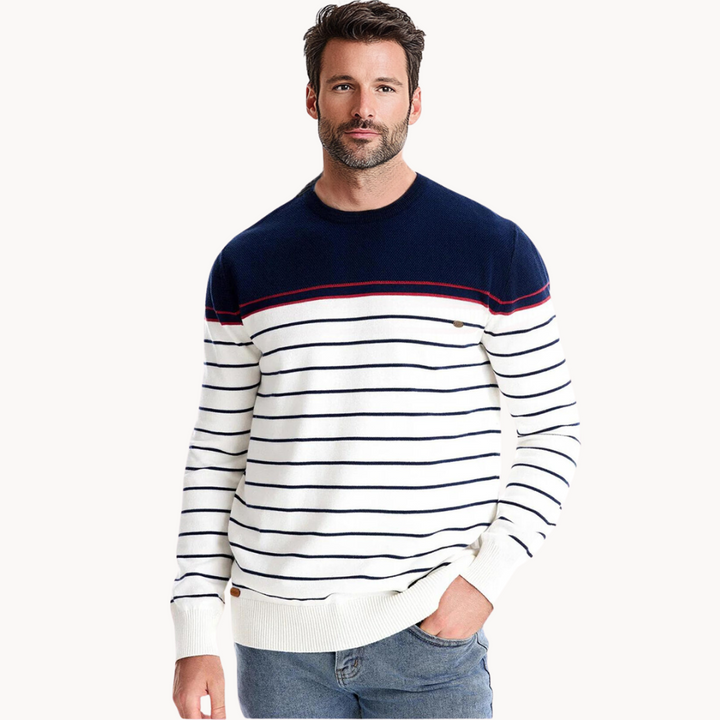 Tomasz | Biały Knitwear Sweter Męski w Paski