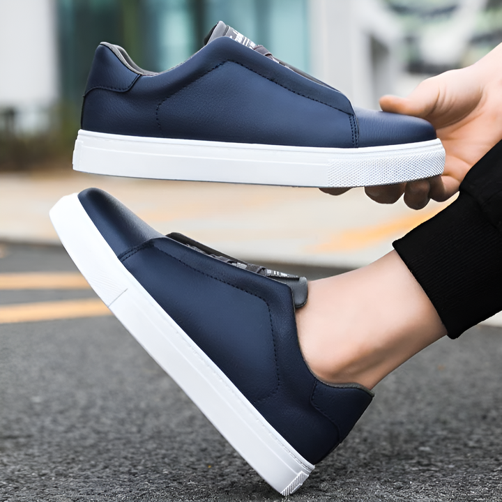 Kamil | Skórzane Białe Sneakersy Męskie Brązowe Sznurówki