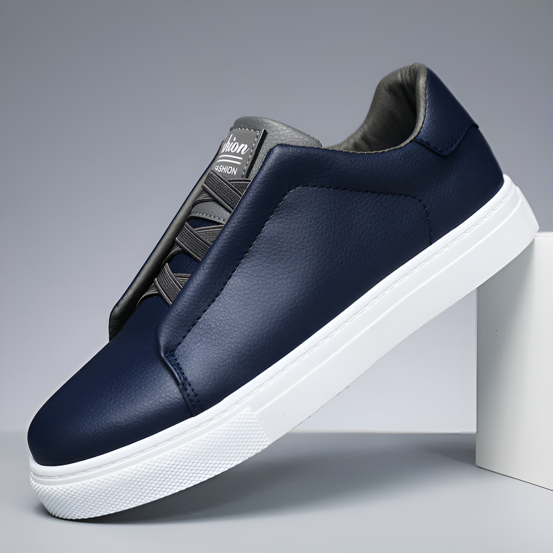 Marcel | Białe Skórzane Sneakersy Męskie Brązowe Sznurówki