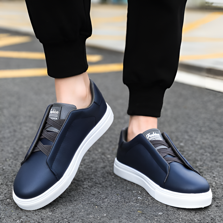 Kamil | Skórzane Białe Sneakersy Męskie Brązowe Sznurówki