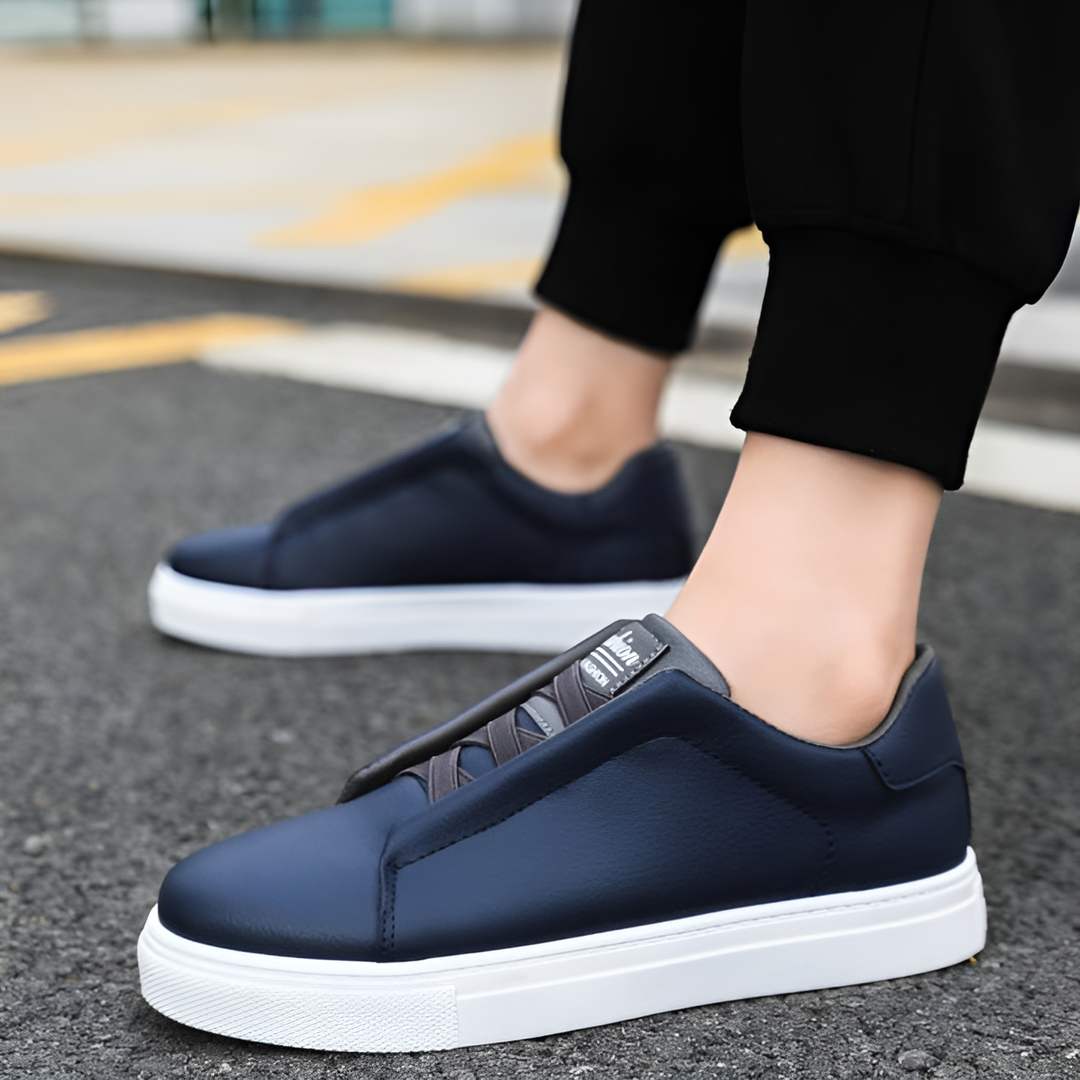 Kamil | Skórzane Białe Sneakersy Męskie Brązowe Sznurówki