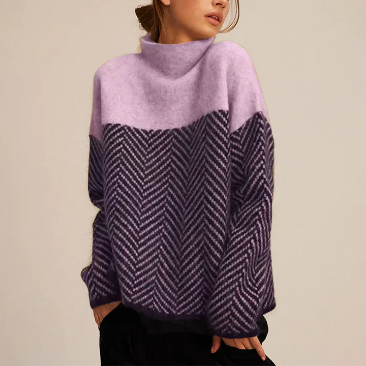 Malwina | Sweter Golf Wielokolorowy Jodełka