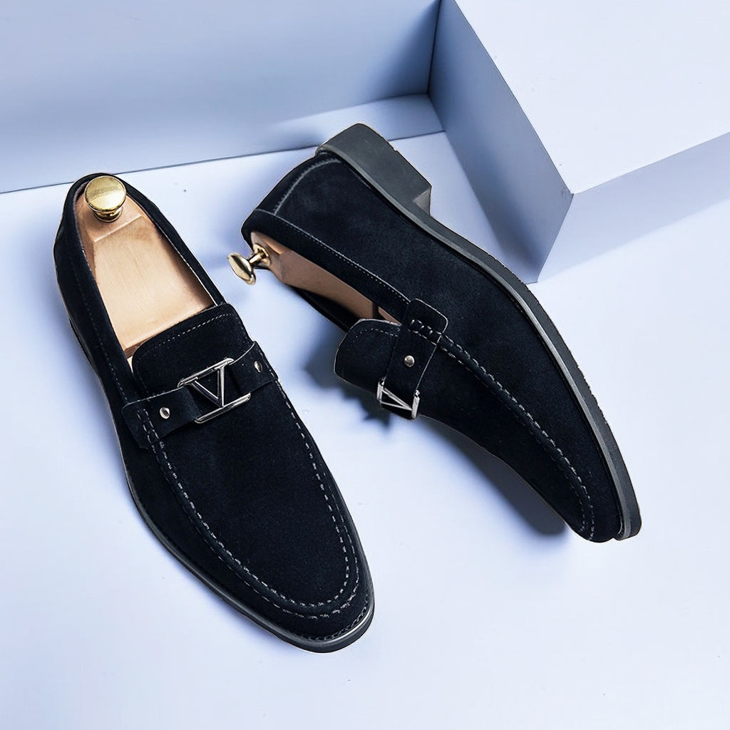 Patryk | Buty Męskie Mokasyny Zamszowe Granatowe Wsuwane