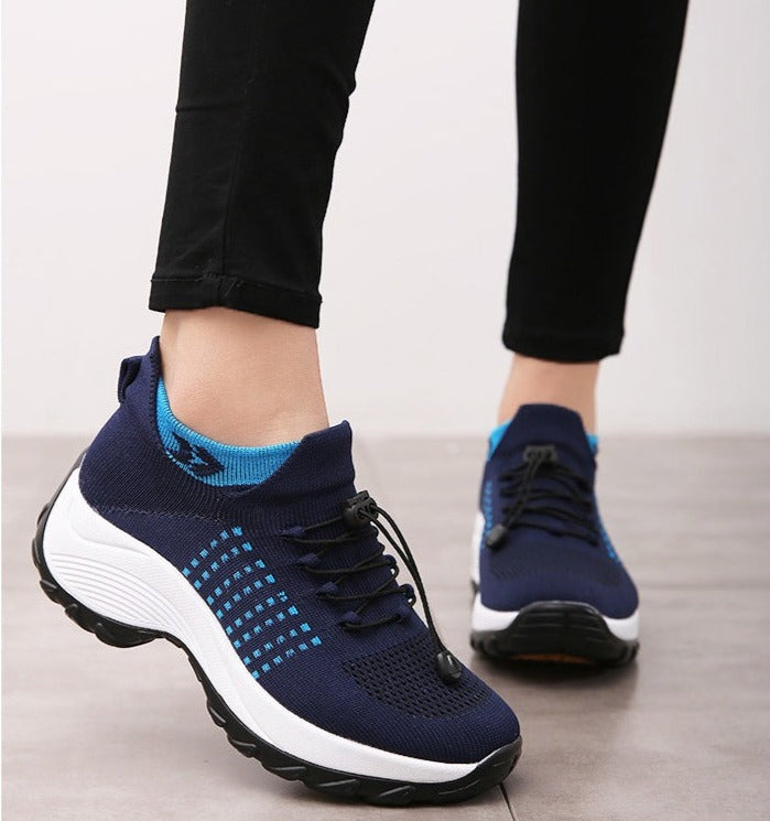 Oliwia | Buty Sportowe Maroon Dzianinowe Sznurowane
