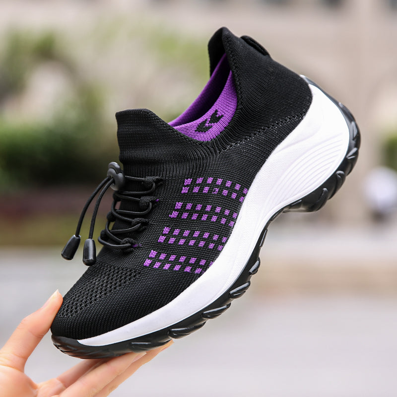 Oliwia | Buty Sportowe Maroon Dzianinowe Sznurowane