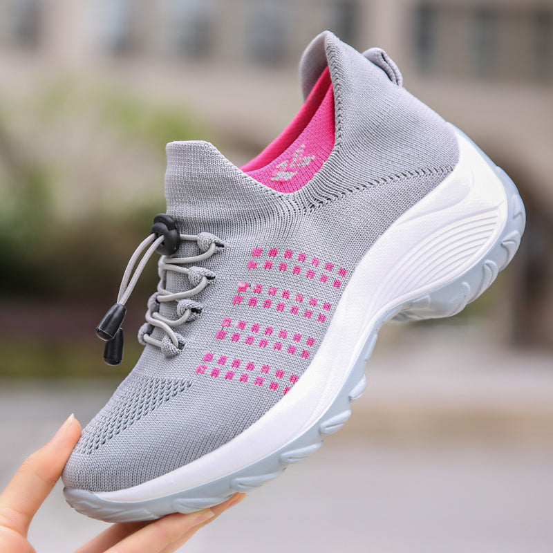 Oliwia | Buty Sportowe Maroon Dzianinowe Sznurowane