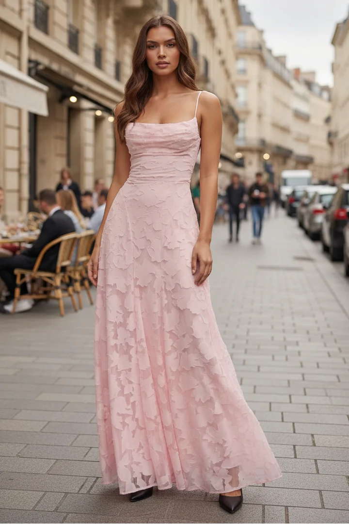 Zuzanna | Różowa Sukienka Maxi Szyfonowa na Imprezę