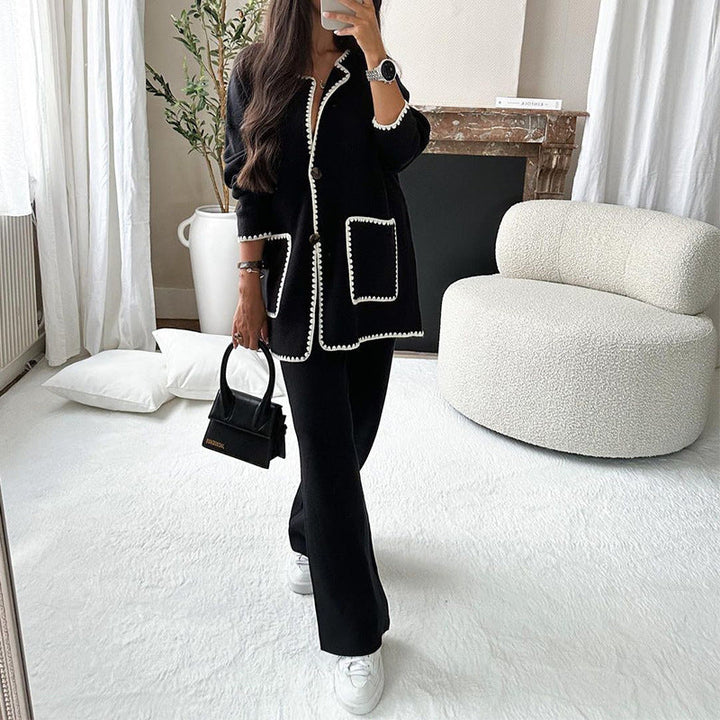 Gabriela | Długi Kardigan Spodnie Wide Leg