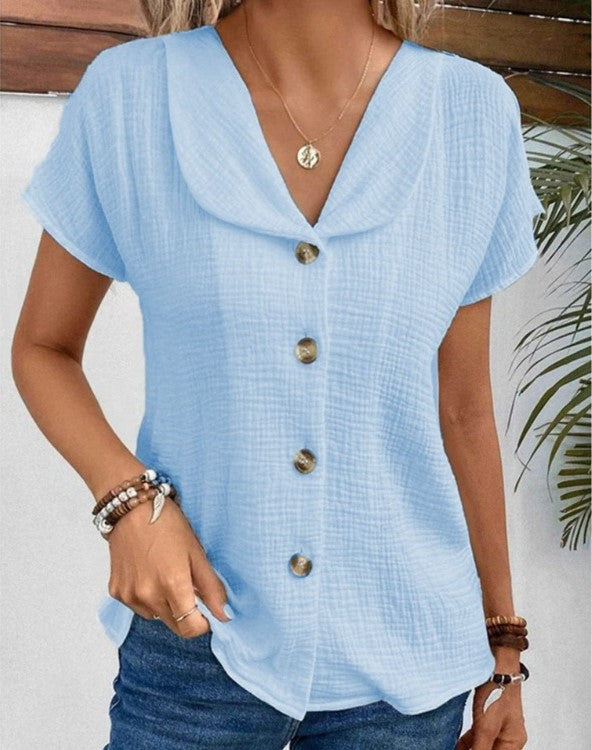 Paulina | Biała Koszulowa Bluzka z Bawełny V-Neck