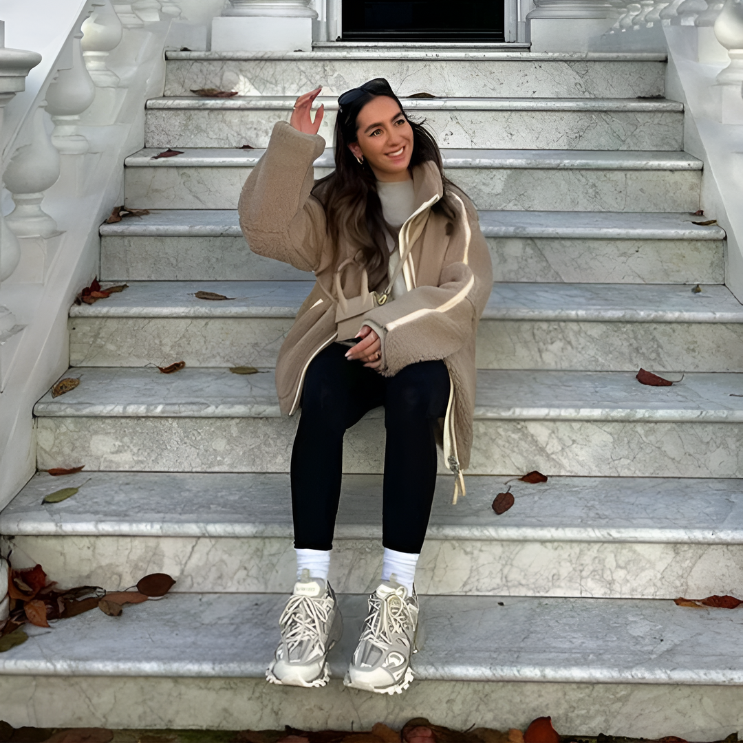 Julia | Kurtka Polarowa Off-White Zamek Kieszenie