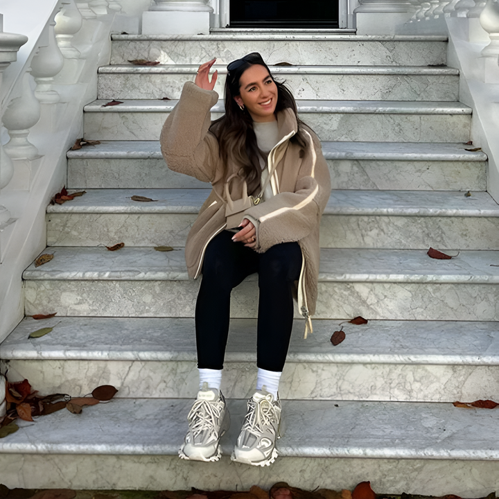 Julia | Kurtka Polarowa Off-White Zamek Kieszenie