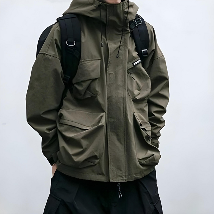 Marcel | Męska Bluza z Kapturem Kieszenie Khaki Oversize