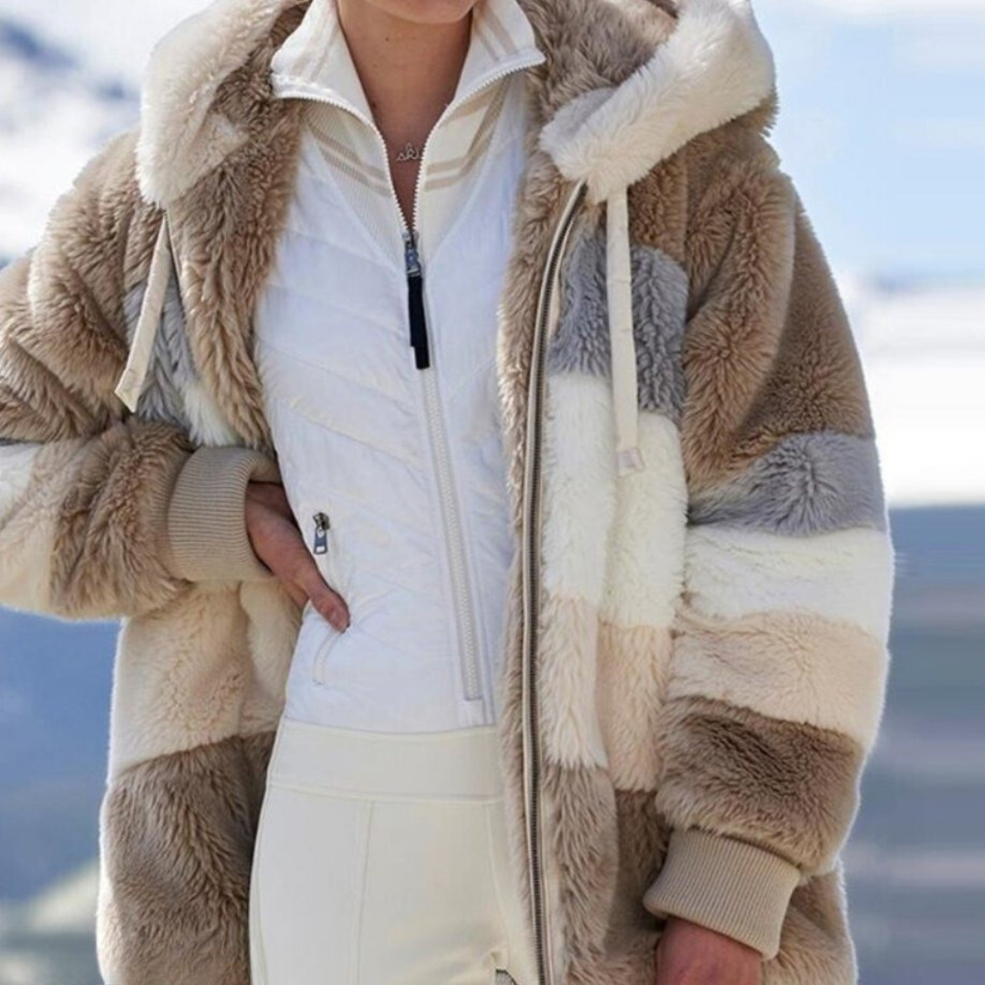 Maja | Patchworkowa Kurtka z Kapturem Faux Fur