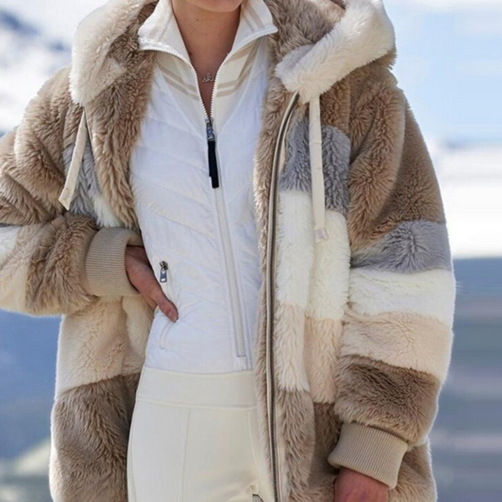 Maja | Patchworkowa Kurtka z Kapturem Faux Fur