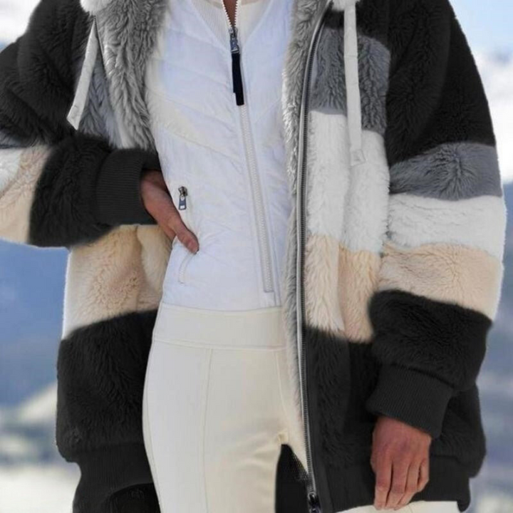 Maja | Patchworkowa Kurtka z Kapturem Faux Fur
