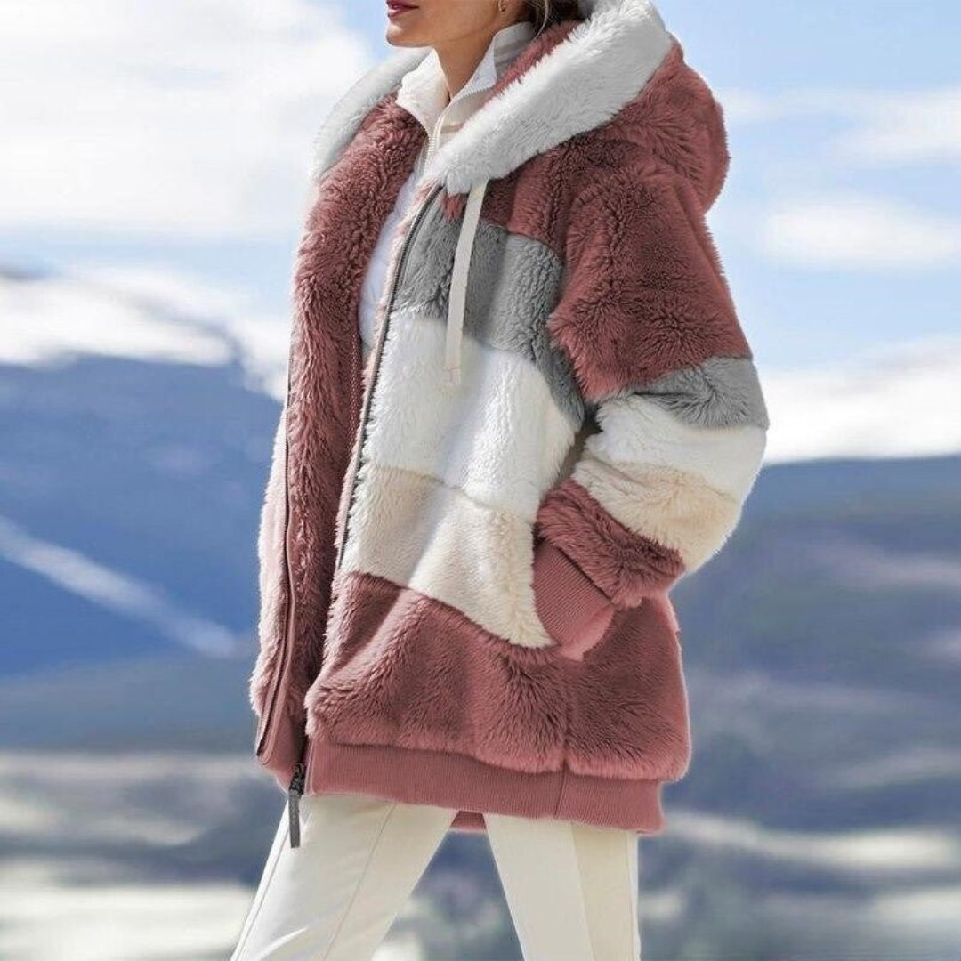 Maja | Patchworkowa Kurtka z Kapturem Faux Fur