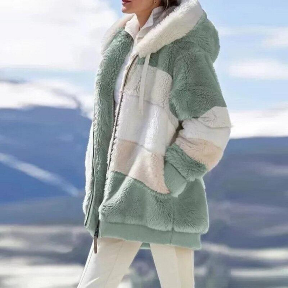 Maja | Patchworkowa Kurtka z Kapturem Faux Fur