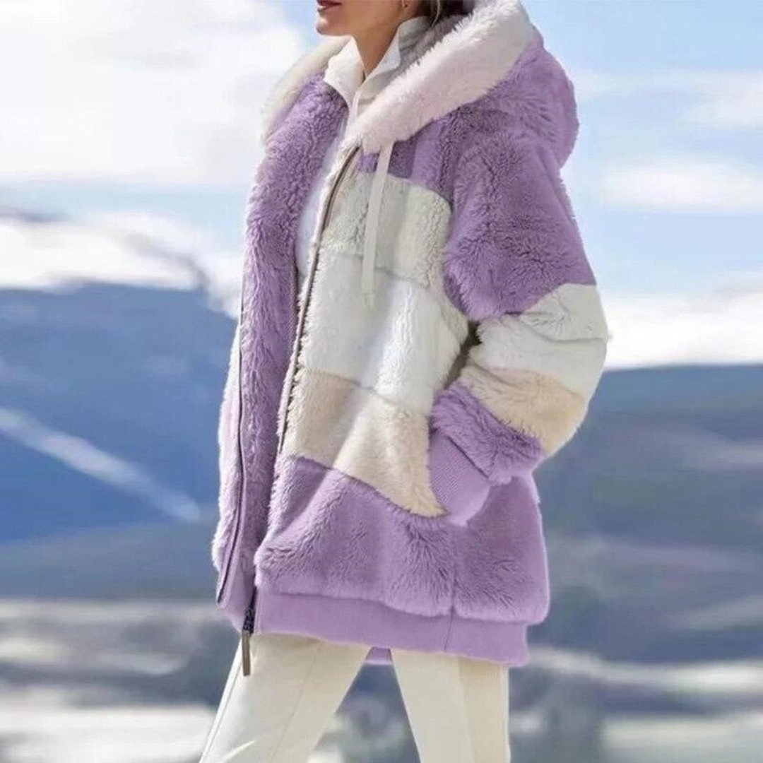 Maja | Patchworkowa Kurtka z Kapturem Faux Fur