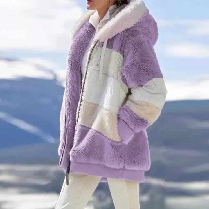 Maja | Patchworkowa Kurtka z Kapturem Faux Fur
