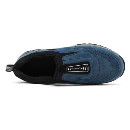 Sasza | Niebieskie Zamszowe Buty Slip-On z Grubą Podeszwą