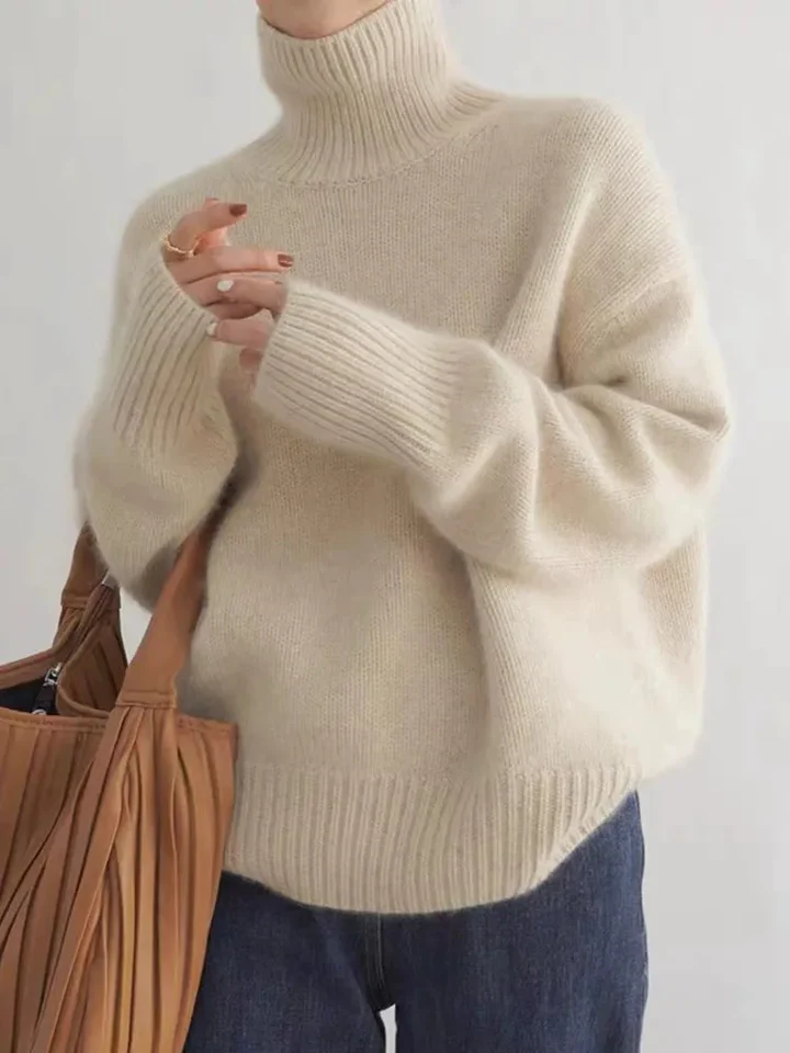 Sandra | Damski Szary Sweter z Golfem Oversize