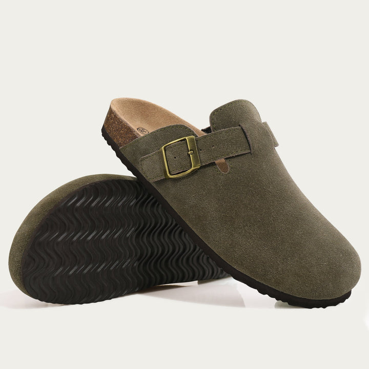 Paulina | Zamszowe Chodaki Khaki Regulowanym Paskiem