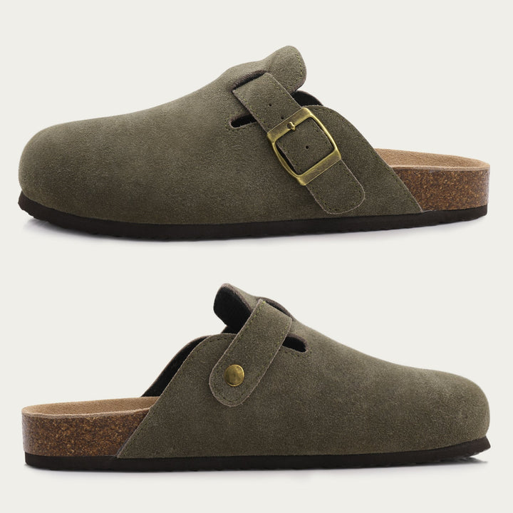 Paulina | Zamszowe Chodaki Khaki Regulowanym Paskiem