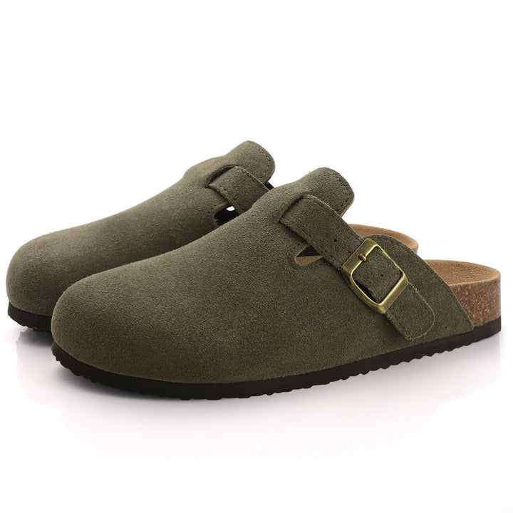 Paulina | Zamszowe Chodaki Khaki Regulowanym Paskiem