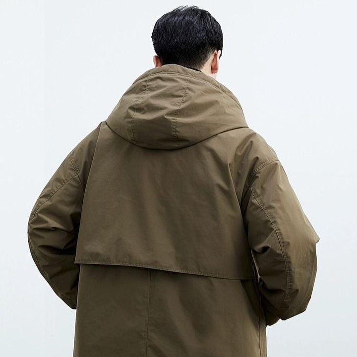 Miłosz | Płaszcz Trench z Kapturem Męski Khaki