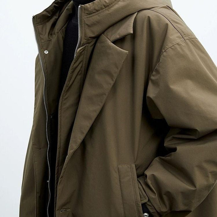 Miłosz | Płaszcz Trench z Kapturem Męski Khaki