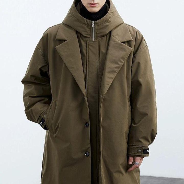 Miłosz | Płaszcz Trench z Kapturem Męski Khaki