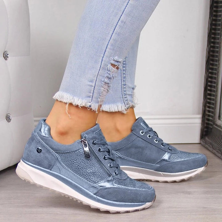 Jagoda | Srebrne Sneakersy Zamszowe na Grubej Podeszwie