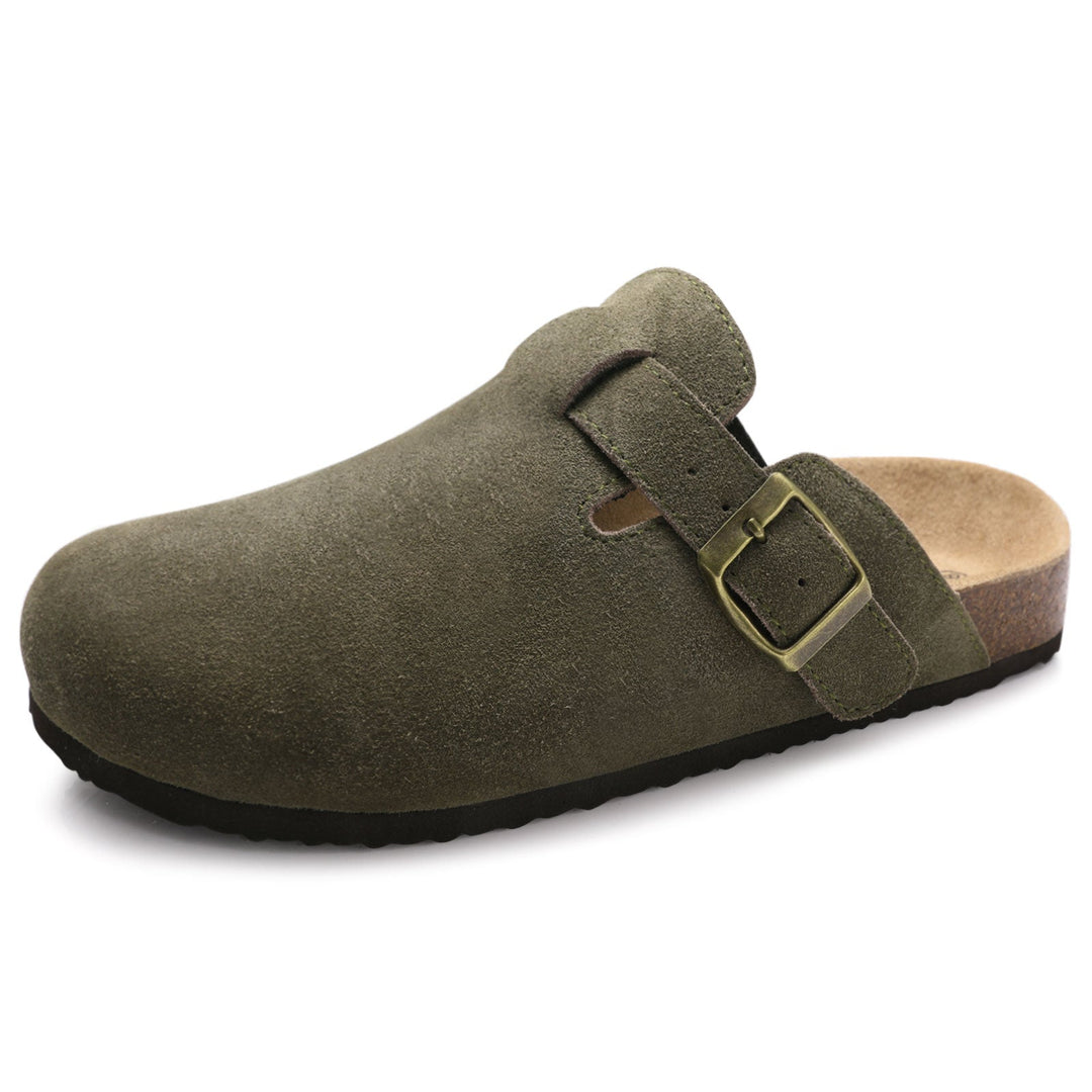 Paulina | Zamszowe Chodaki Khaki Regulowanym Paskiem