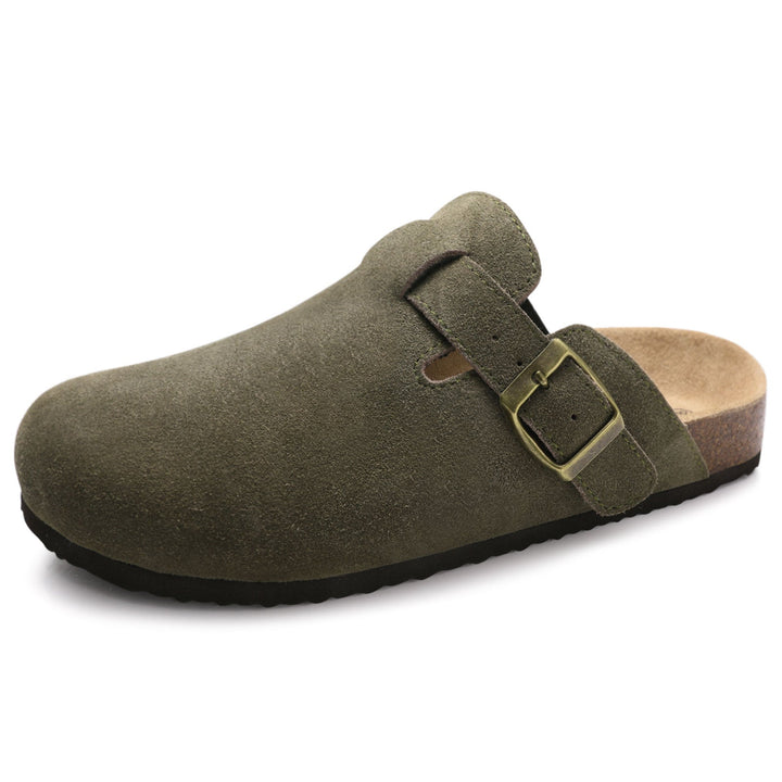 Paulina | Zamszowe Chodaki Khaki Regulowanym Paskiem