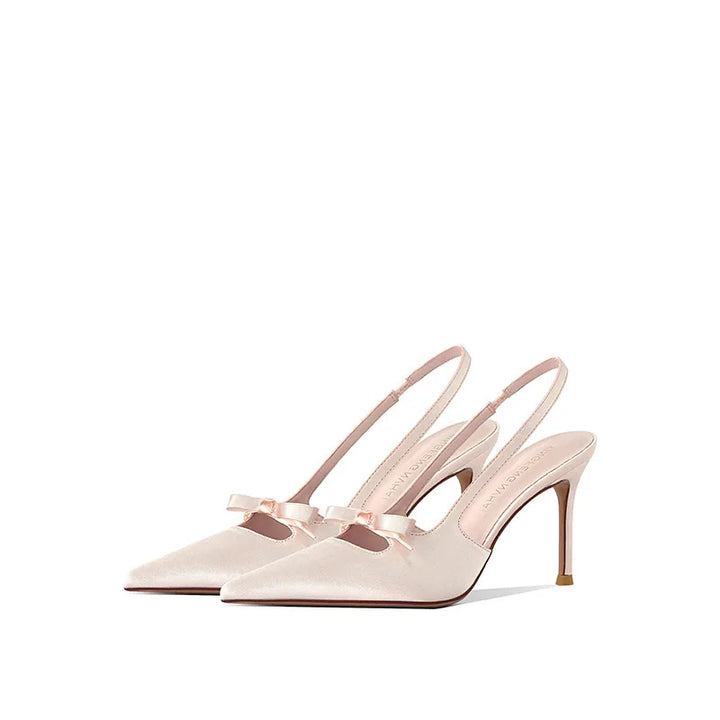 Liliana | Różowe Satinowe Szpilki Slingback z Kokardą