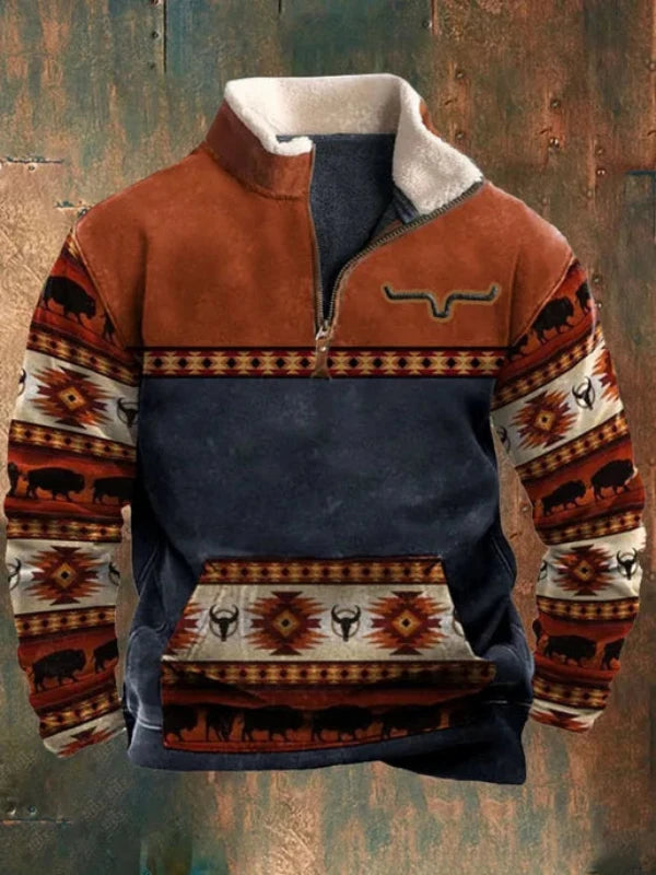 Rafał | Bluza z Polarowym Kołnierzem Zamek Ćwierć Print