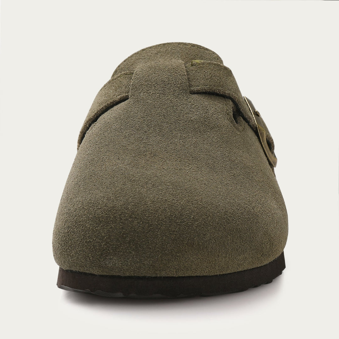 Paulina | Zamszowe Chodaki Khaki Regulowanym Paskiem