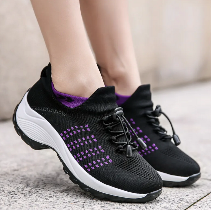 Aleksandra | Buty Sportowe Damskie Bordowe Dziane Sznurowane