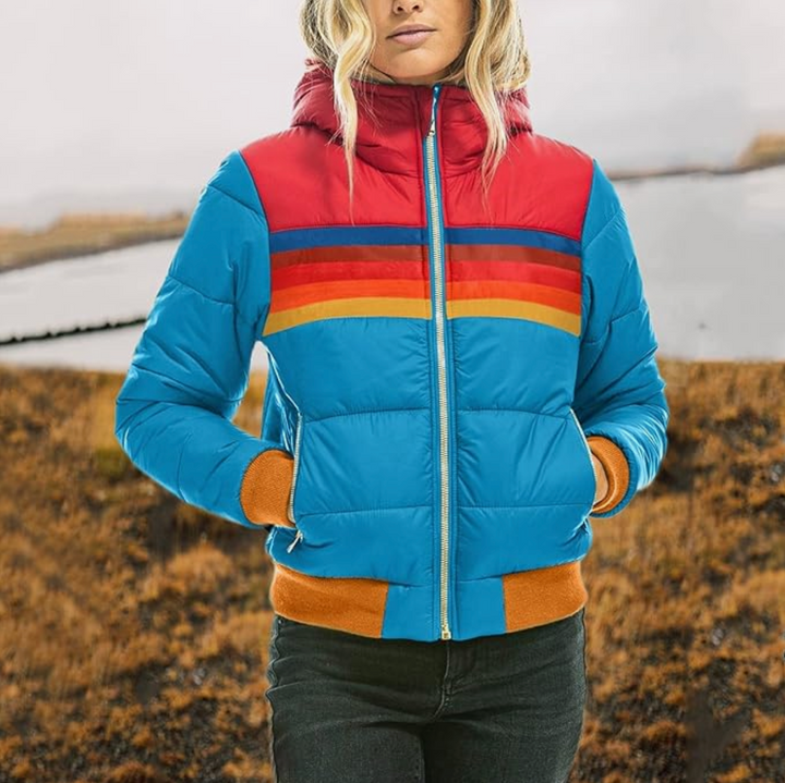 Emilia | Wielokolorowa Pikowana Kurtka Puffer z Kapturem