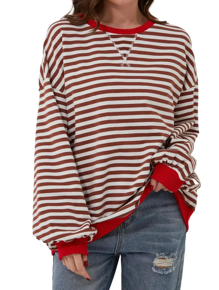 Sandra | Blu Sweter w Paski Oversize Damski