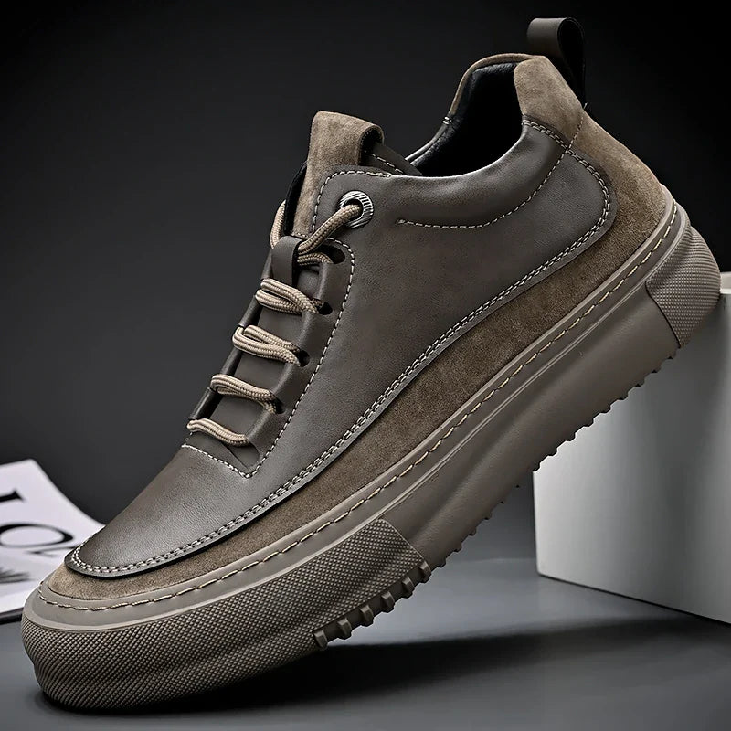 Jakub | Brązowe Skórzane Sneakersy Męskie Wiązane