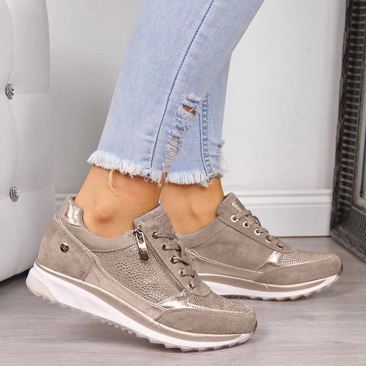 Jagoda | Srebrne Sneakersy Zamszowe na Grubej Podeszwie