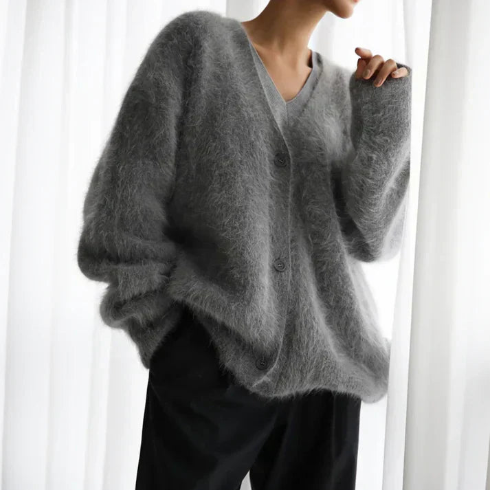 Jagoda | Moherowy Kardigan Damski Beżowy V-Neck