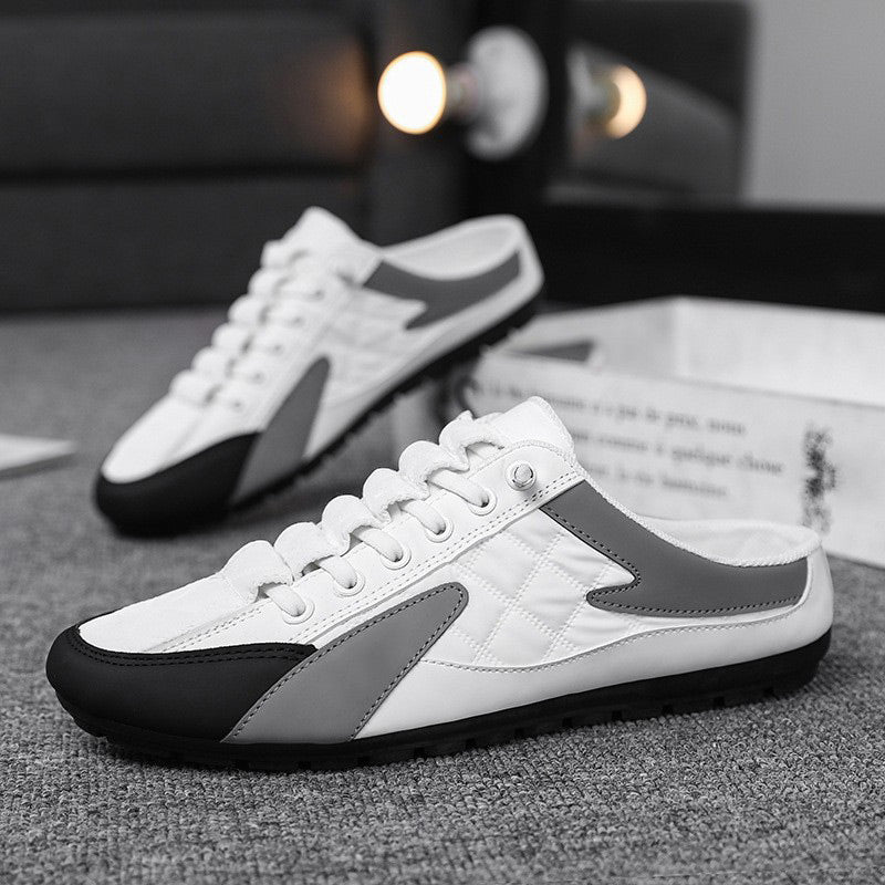 Maciej | Białe Pikowane Sneakersy Mule ze Sznurowadłami