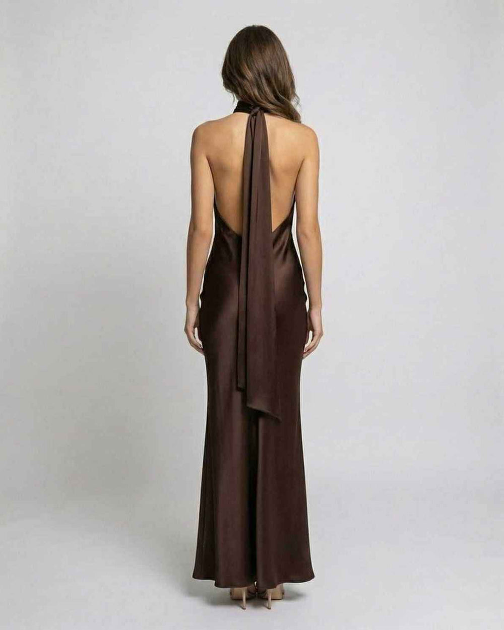 Maja | Satynowa Sukienka Halter Maxi Wieczorowa