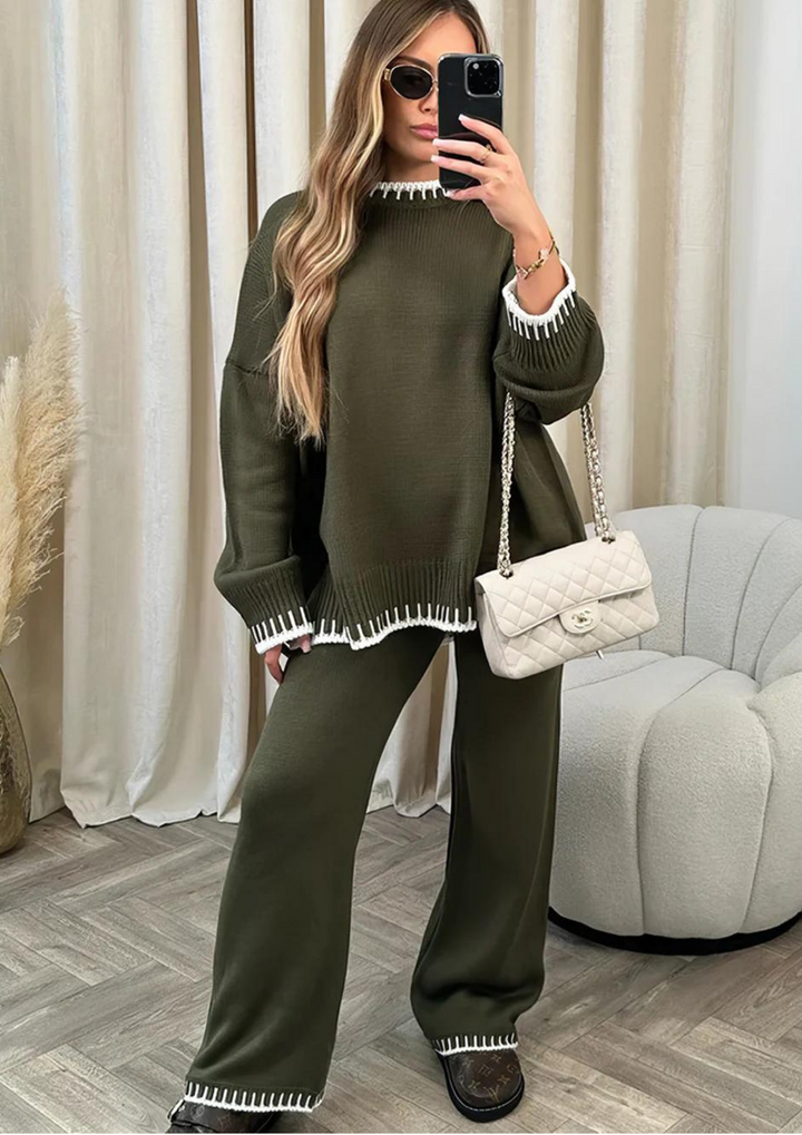 Ewa | Dzianinowy Komplet Loungewear Szary