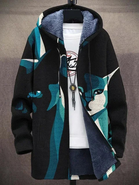 Adam | Bluza z Kapturem Wzorzysta Kocia Maska