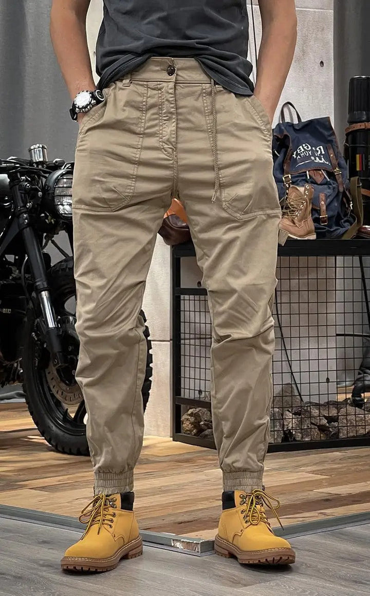 Krzysztof | Joggery Męskie Khaki Relaksowane ze Sznurkiem