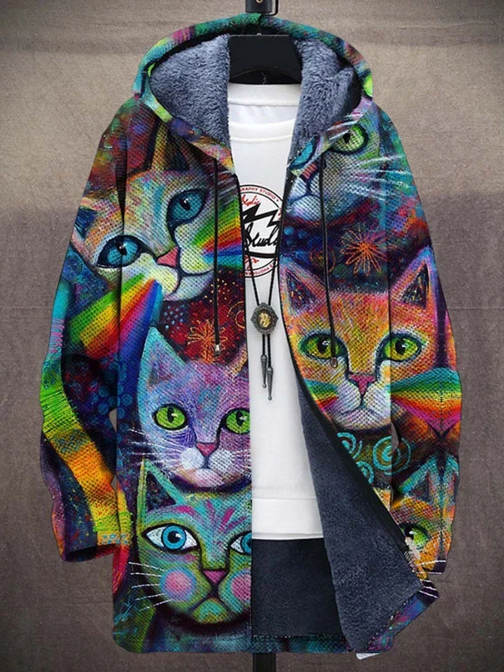 Adam | Bluza z Kapturem Wzorzysta Kocia Maska